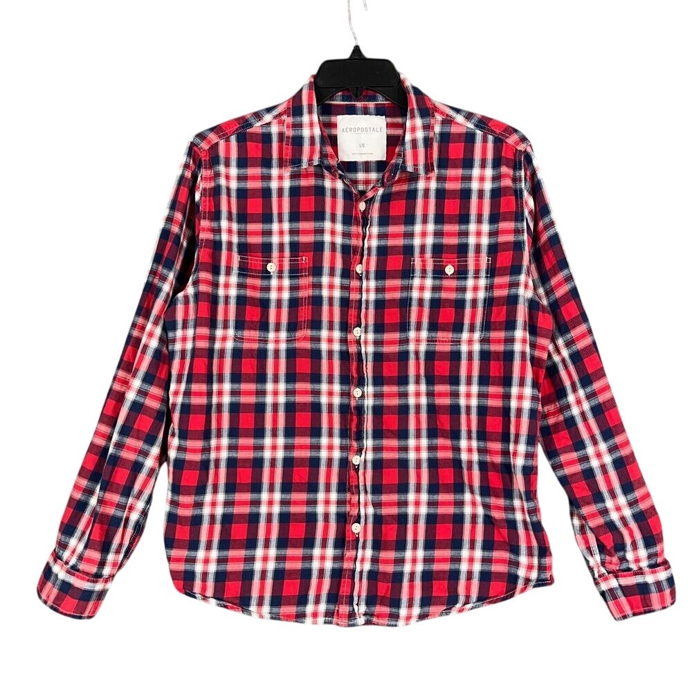 aeropostale plaid shirt‎ mens l casual flannel vibe soft cotton everyday staple